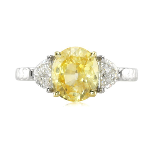 White Gold 14K Oval Yellow Sapphire And Trillion Diamonds 4 Ct Ring - Gemstone Ring-harrychadent.ca