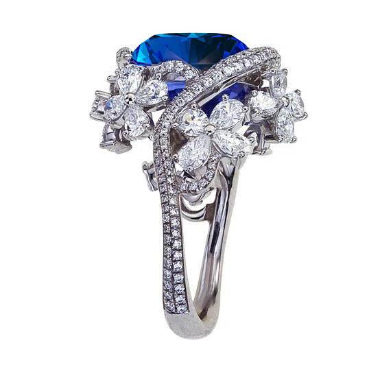 White Gold 14K Pear Cut Blue Sapphire With Diamonds Ring 9.50 Carats - Gemstone Ring-harrychadent.ca