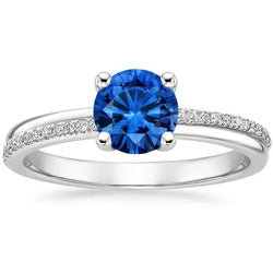White Gold 14K Prong Set 3.30 Ct Blue Sapphire And Natural Earth Mined Diamonds Ring New