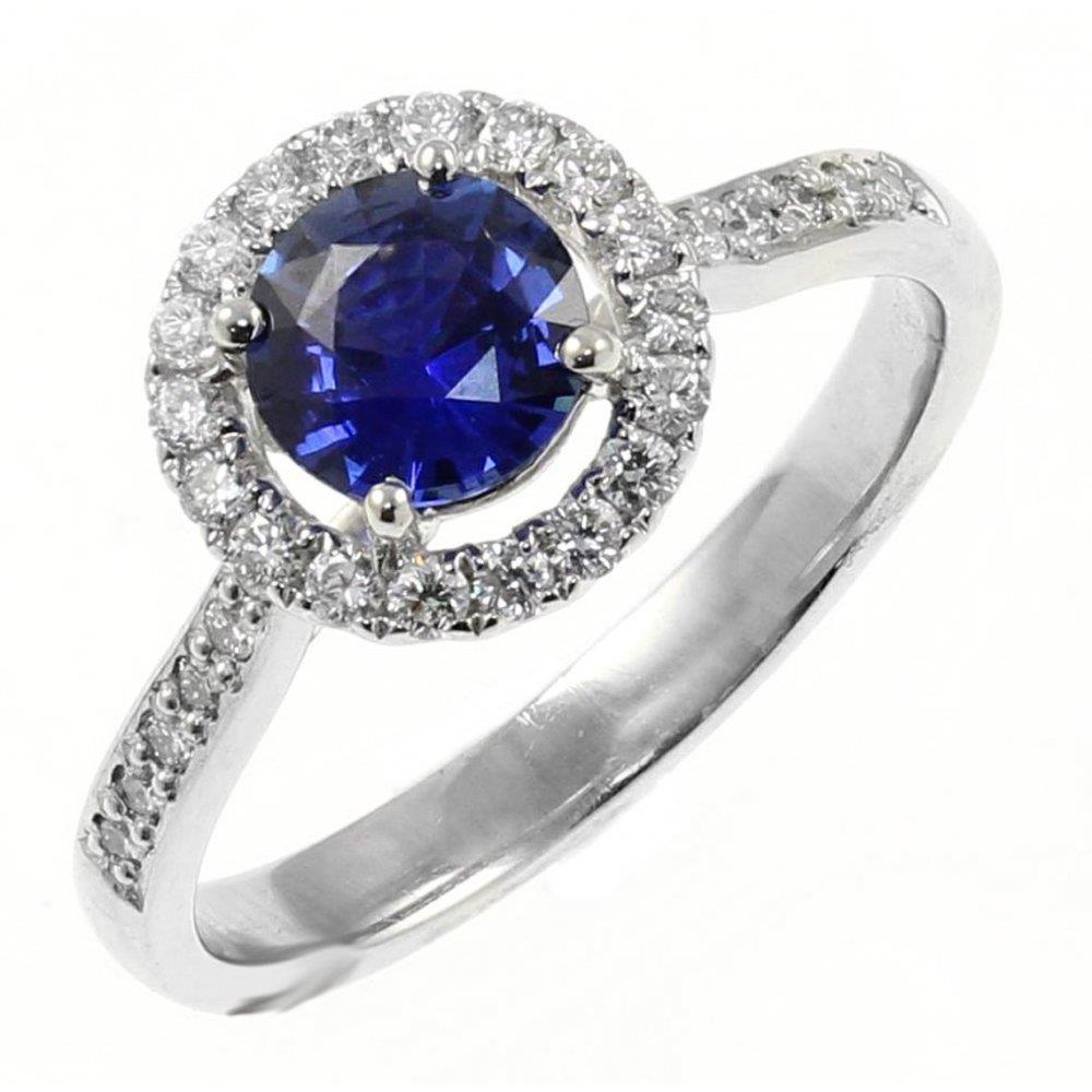 White Gold 14K Sri Lanka Sapphire Round Cut 2.5 Carats Diamond Ring - Gemstone Ring-harrychadent.ca