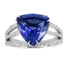 White Gold 14K Trillion Tanzanite And Natural Earth Mined Diamonds 6 Carats Ring