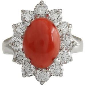 White Gold 16.50 Ct. Solitaire With Accent Red Coral & Diamonds Ring - Gemstone Ring-harrychadent.ca