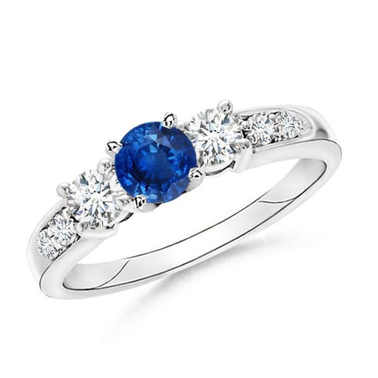 White Gold 3.40 Ct Round Sri Lanka Sapphire Diamond Engagement Ring - Gemstone Ring-harrychadent.ca