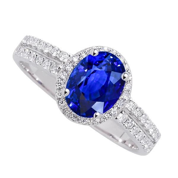 White Gold 4.81 Carat Ceylon Sapphire Diamonds Double Shank Ring - Gemstone Ring-harrychadent.ca