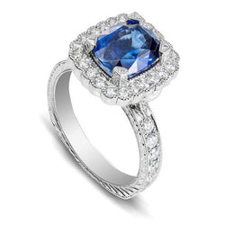 White Gold 4 Carats Prong Set Sapphire And Natural Earth Mined Diamonds Wedding Ring