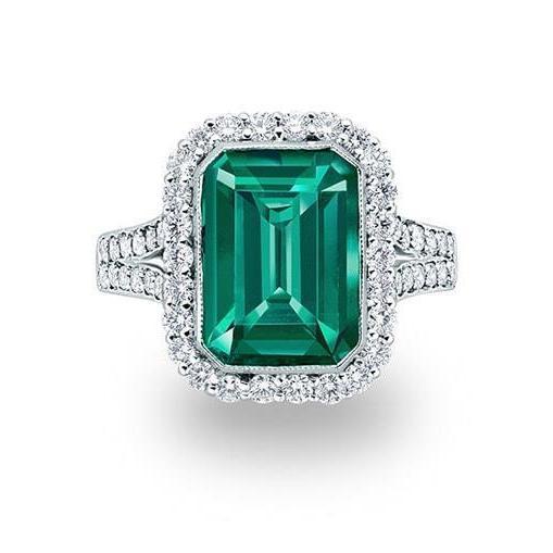 White Gold Green Emerald & Diamond Jewelry 5.80 Carats Gemstone Ring - Gemstone Ring-harrychadent.ca