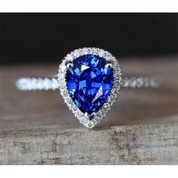 White Gold Jewelry 3.25 Carats Pear Diamond And Sapphire Ring