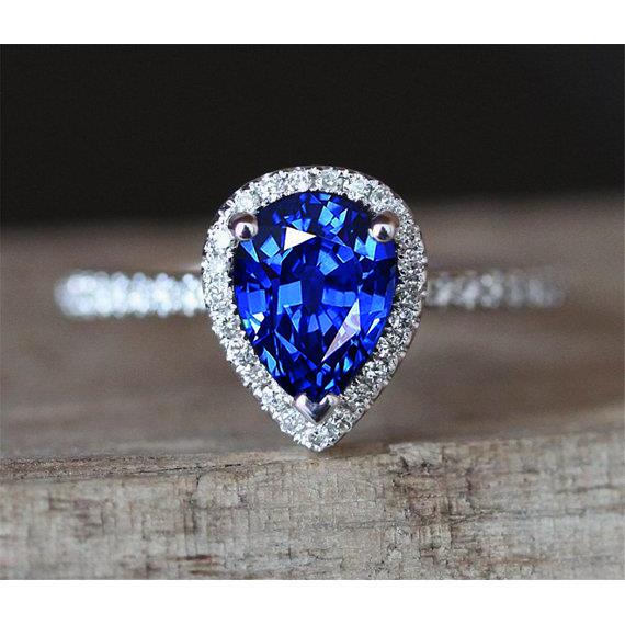 White Gold Jewelry 3.25 Carats Pear Diamond And Sapphire Ring - Gemstone Ring-harrychadent.ca
