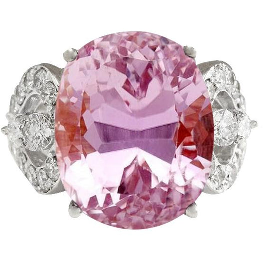 White Gold Pink Kunzite And Diamond Wedding Ring Jewelry 18.50 Ct - Gemstone Ring-harrychadent.ca
