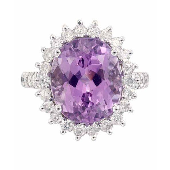 White Gold Pink Natural Kunzite And Diamond Fancy Ring Jewelry 21 Ct - Gemstone Ring-harrychadent.ca