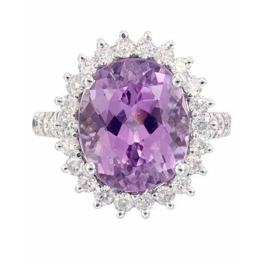 White Gold Pink Natural Kunzite And Diamond Fancy Ring Jewelry 21 Ct - Gemstone Ring-harrychadent.ca