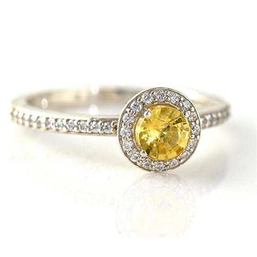 White Gold Round Yellow Sapphire And Diamonds Halo Ring 4.50 Carats - Gemstone Ring-harrychadent.ca