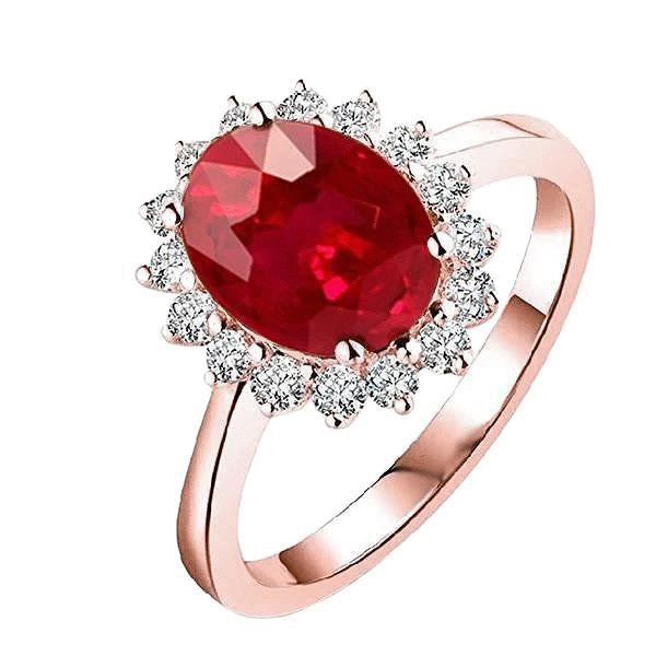 Women 14K Rose Gold Oval Cut Ruby And Round Diamond Ring 8.50 Ct - Gemstone Ring-harrychadent.ca