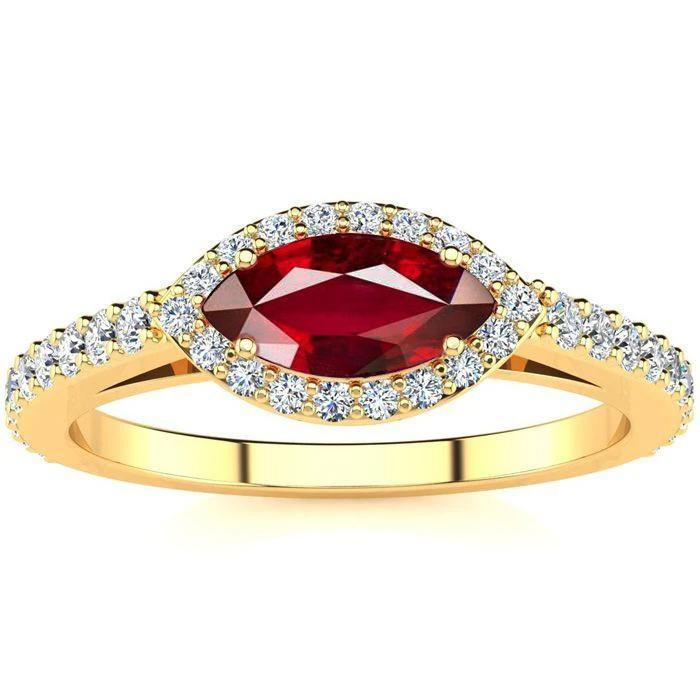 Women Red Marquise Cut Ruby Diamond Ring 3.50 Carats Yellow Gold 14K - Gemstone Ring-harrychadent.ca