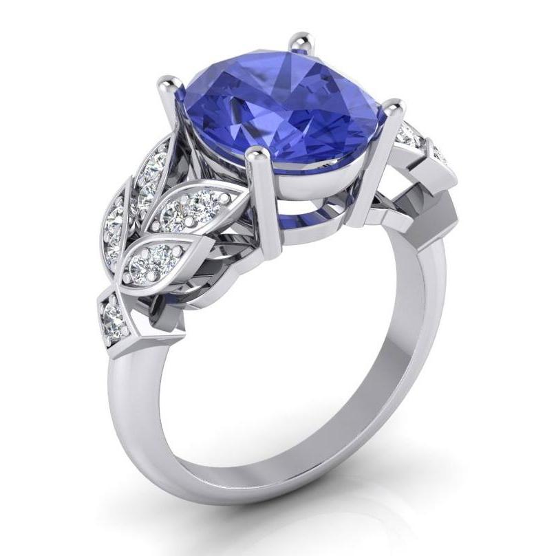 Women's Diamond Ring White Gold Oval Tanzanite Gemstone 6.65 Carats - Gemstone Ring-harrychadent.ca