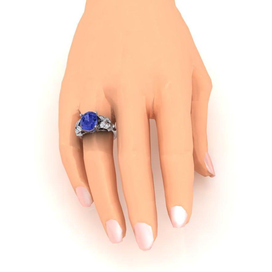 Women's Diamond Ring White Gold Oval Tanzanite Gemstone 6.65 Carats - Gemstone Ring-harrychadent.ca