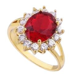 Yellow Gold 14K 4.70 Carats Prong Set Ruby With Diamonds Ring New - Gemstone Ring-harrychadent.ca