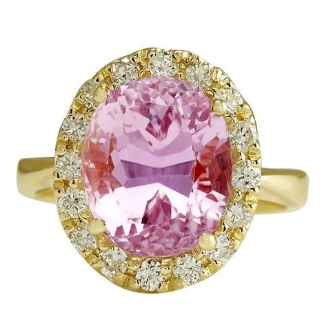 Yellow Gold 14K Oval Pink Kunzite Gemstone Ring 16 Carats Jewelry - Gemstone Ring-harrychadent.ca