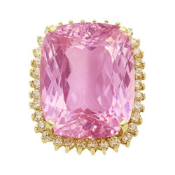 Yellow Gold 14K Pink Kunzite 44.35 Ct Natural Earth Mined Diamond Gemstone Ring Jewelry