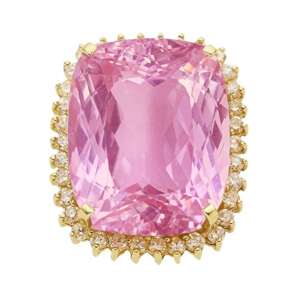 Yellow Gold 14K Pink Kunzite 44.35 Ct Diamond Gemstone Ring Jewelry - Gemstone Ring-harrychadent.ca