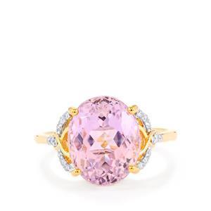 Yellow Gold 14K Prong Set 15.50 Carats Kunzite With Diamonds Ring - Gemstone Ring-harrychadent.ca