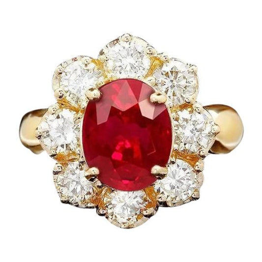 Yellow Gold 14K Red Ruby Diamond Wedding Ring Jewelry 4 Carats - Gemstone Ring-harrychadent.ca