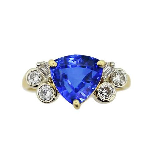 Yellow Gold Trillion Cut Sri Lanka Sapphire Diamonds 6.11 Ct. Ring - Gemstone Ring-harrychadent.ca