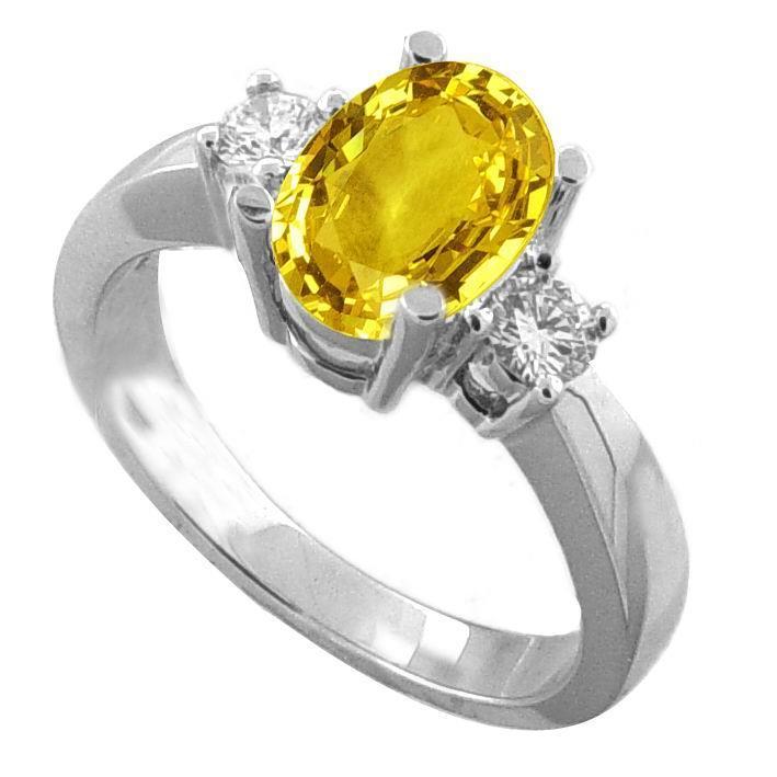 Yellow Sapphire And Diamonds 3.70 Ct Wedding Ring White Gold 14K - Gemstone Ring-harrychadent.ca