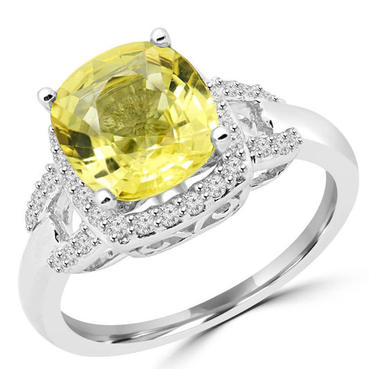 Yellow Sapphire And Diamonds 4 Carats Ring White Gold 14K - Gemstone Ring-harrychadent.ca