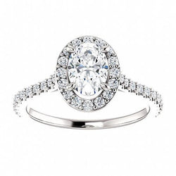 1.50 Ct Oval & Round Natural Earth Mined Diamond Halo Wedding Ring 14K White Gold
