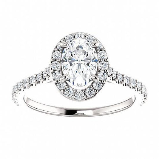 1.50 Ct Oval & Round Diamond Halo Wedding Ring 14K White Gold - Halo Ring-harrychadent.ca