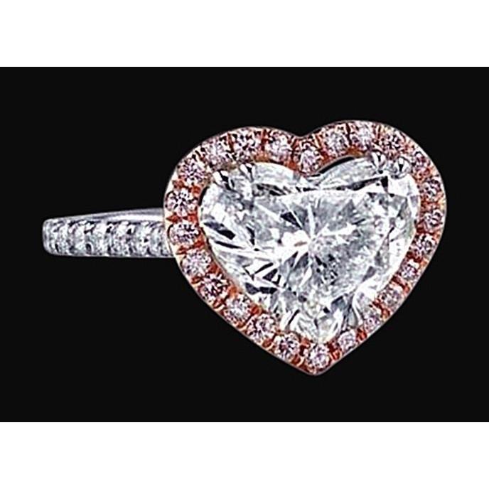 2.50 Carats Heart Center Diamond Halo Ring Two Tone Gold 14K Jewelry - Halo Ring-harrychadent.ca