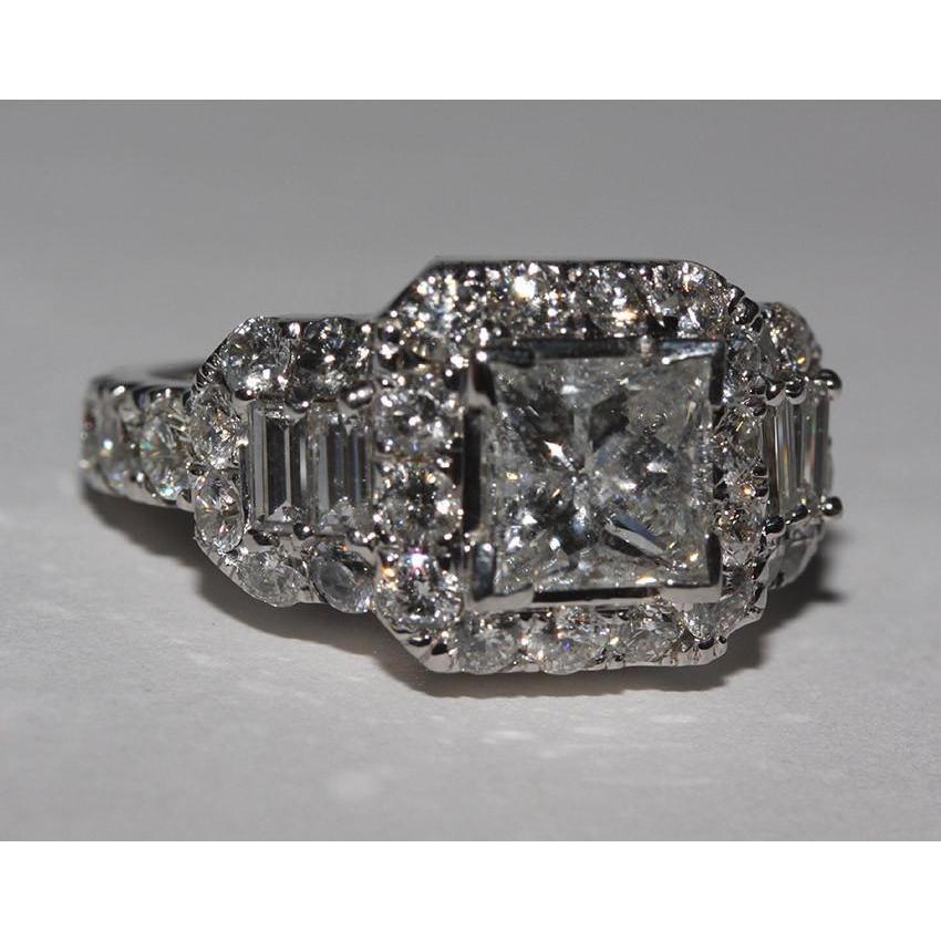 4.01 Carats Diamonds Princess Cut Engagement Antique Style Ring WG 14K - Halo Ring-harrychadent.ca