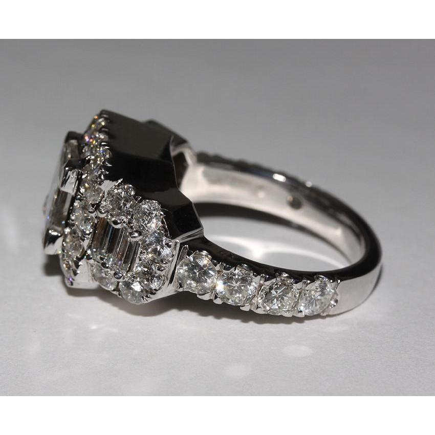 4.01 Carats Diamonds Princess Cut Engagement Antique Style Ring WG 14K - Halo Ring-harrychadent.ca