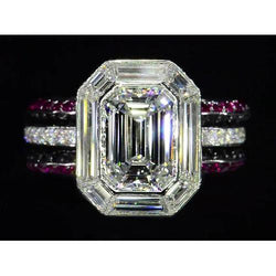 5.50 Carats Unique Style Emerald Natural Earth Mined Diamond Anniversary Ring