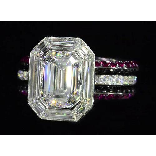 5.50 Carats Unique Style Emerald Diamond Anniversary Ring - Halo Ring-harrychadent.ca