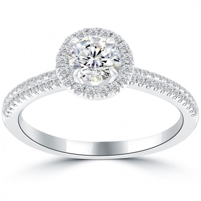 Classic Engagement Ring 1.66 Ct. Natural Round Diamond White Gold 14K - Halo Ring-harrychadent.ca