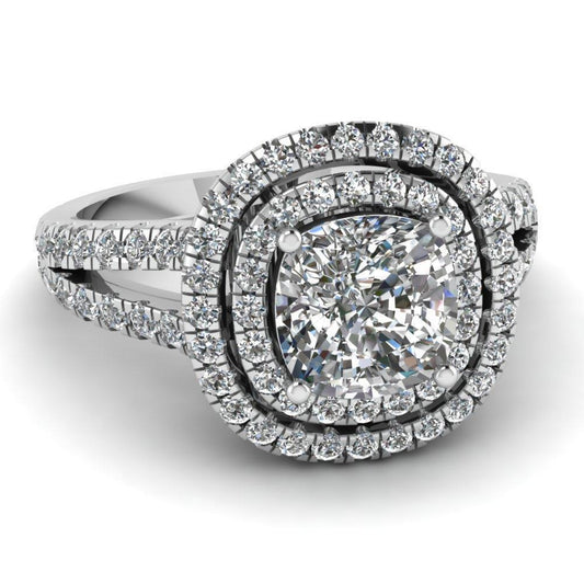 Cushion Cut With Round Diamond Ring 3.50 Carats 14K White Gold - Halo Ring-harrychadent.ca