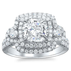 Cushion & Round Cut Gorgeous Halo Natural Earth Mined Diamond Wedding Ring 6.40 Ct