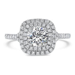 Double Halo Natural Earth Mined Diamond Engagement Ring 3 Carats
