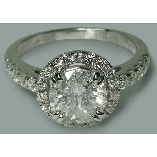 Round Engagement Ring Solitaire 2.72 Carats White Gold 14K - Halo Ring-harrychadent.ca