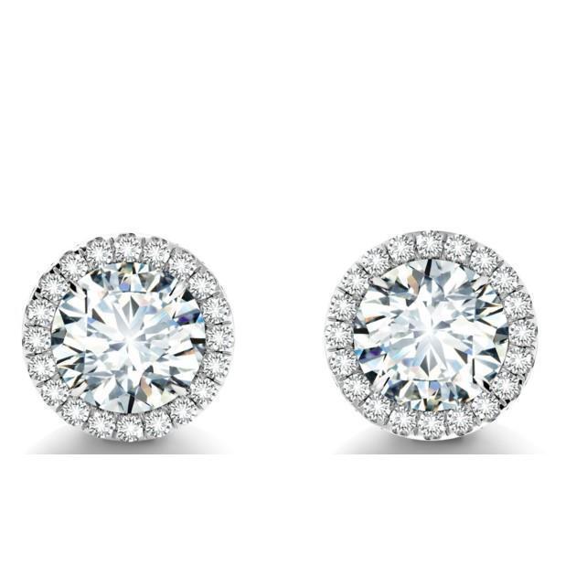 2.70 Carats Round Cut Diamond Stud Halo Earring White Gold 14K - Halo Stud Earrings-harrychadent.ca