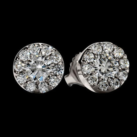 2.90 Carat Diamond Studs Earrings Halo White Gold - Halo Stud Earrings-harrychadent.ca