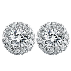 3.50 Carats Sparkling Round Cut Natural Earth Mined Diamonds Halo Lady Stud Earrings