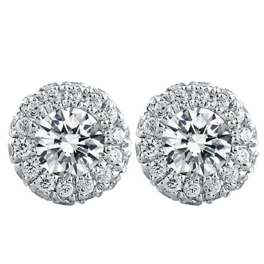 3.50 Carats Sparkling Round Cut Diamonds Halo Lady Stud Earrings - Halo Stud Earrings-harrychadent.ca