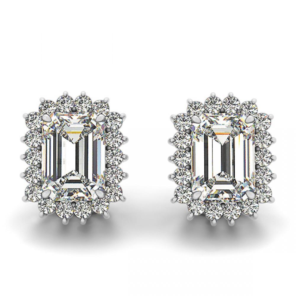 3 Carat Prong Set Emerald Halo Diamond Stud Earring White Gold - Halo Stud Earrings-harrychadent.ca