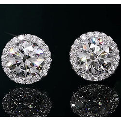 Halo Natural Earth Mined Diamond Studs 2 Carats White Gold