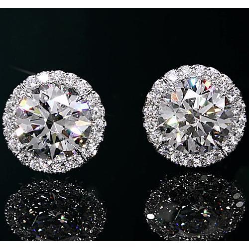 Halo Diamond Studs 2 Carats White Gold - Halo Stud Earrings-harrychadent.ca