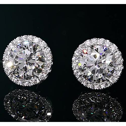 Halo Diamond Studs 2 Carats White Gold - Halo Stud Earrings-harrychadent.ca