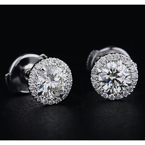 Halo Style Round Diamond Stud Earring 2.20 Carats White Gold 14K - Halo Stud Earrings-harrychadent.ca